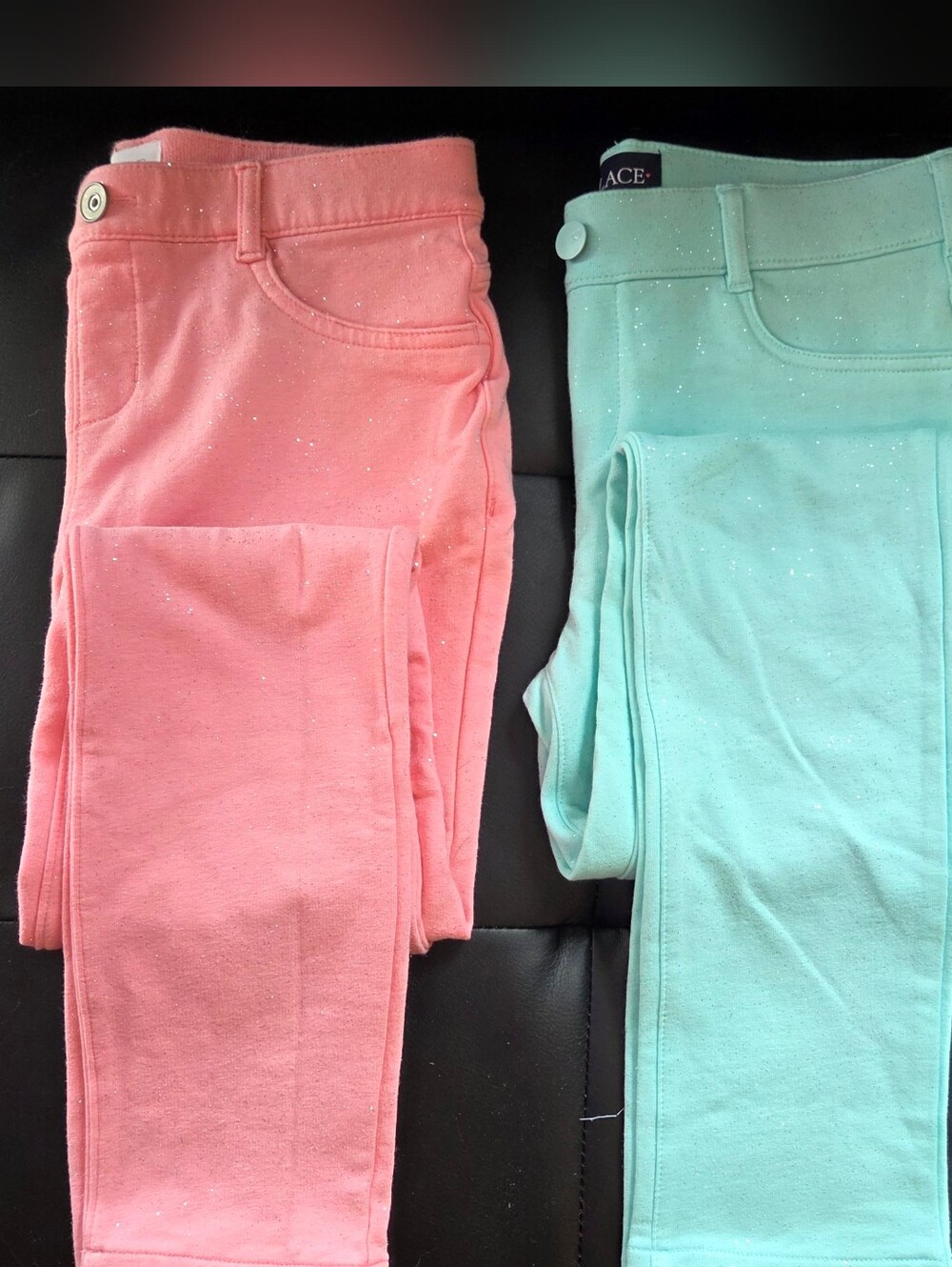 Children's Place Girls' Sparkle Pink and Mint Leggings 2 Pc Bundle